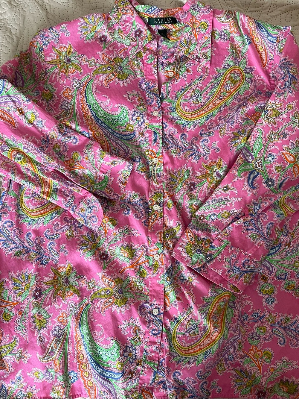 Lauren Ralph Lauren Pink Paisley Print Button-Down Shirt